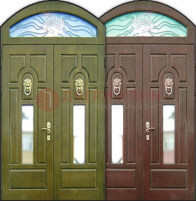 Стальная арочная дверь со стеклом ДА-17 для монолитного дома в Казани