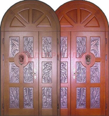 Металлическая арочная дверь со стеклом ДА-28 в коттедж в Казани