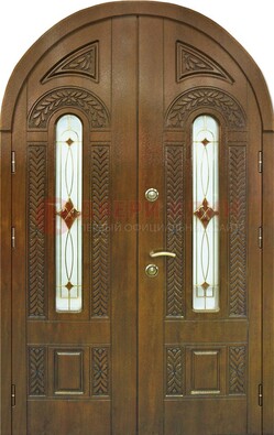 Арочная уличная дверь с виноритом и стеклом ДА-39 в Казани