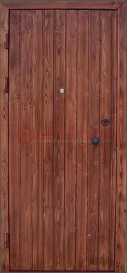 Коричневая железная дверь с евровагонкой ДЕ-18 в Великом Новгороде