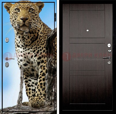 Железная дверь с рисунком гепарда снаружи ДФ-27 в Казани