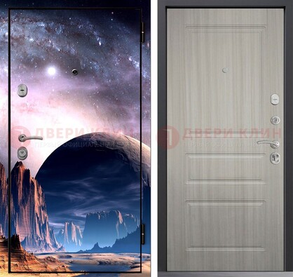 Железная дверь с фотопечатью космоса и планеты ДФ-50 в Казани