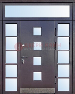 Современная железная дверь со стеклом и фрамугами ДФГ-4 в Казани