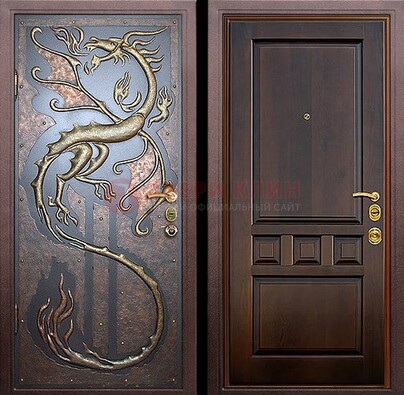 Металлическая дверь с ковкой МДФ внутри ДК-2 в загородный дом в Казани