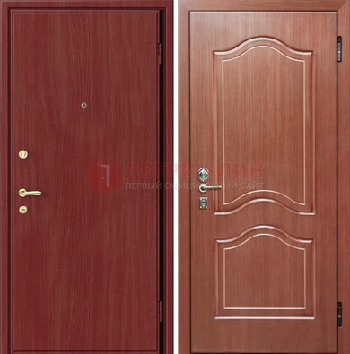 Красная металлическая дверь с ламинатом МДФ внутри ДЛ-8 в Казани