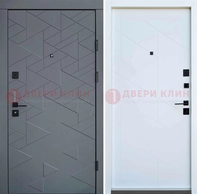 Серая металлическая дверь МДФ с узором  ДМ-224 в Казани