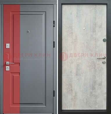 Серая с красной полосой металлическая дверь МДФ ДМ-245 в Казани