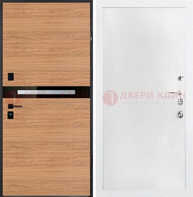 Железная коричневая дверь с МДФ в белом цвете ДМ-313 в Казани