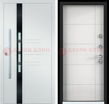 Металлическая дверь в белом цвете с МДФ ДМ-323 в Казани