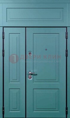 Синяя металлическая дверь с МДФ и верхней фрамугой ДМ-339 в Казани