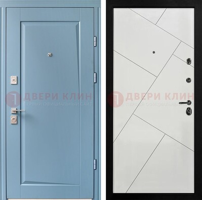 Синяя железная дверь с МДФ панелями ДМ-491 в Казани