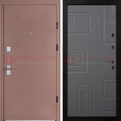 Красная стальная дверь в квартиру с МДФ хайтек ДМ-493 в Казани