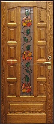 Стальная дверь с массивом дуба и витражным стеклом ДМД-48 в Казани