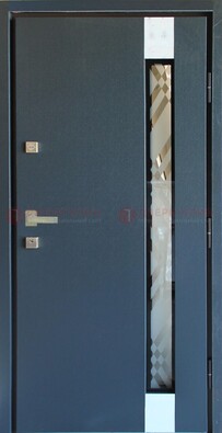 Серая стальная дверь с порошковым покрытием и стеклянной вставкой ДП-216 в Казани
