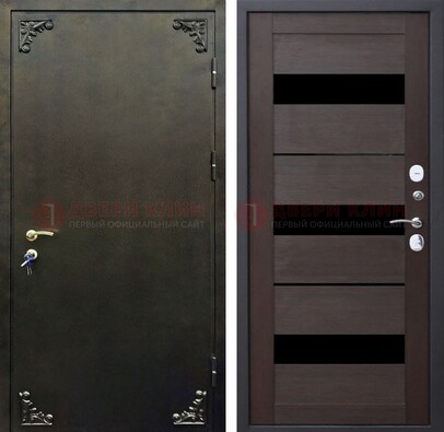 Темная входная дверь с порошковым покрытием и МДФ со стеклом ДП-236 в Казани