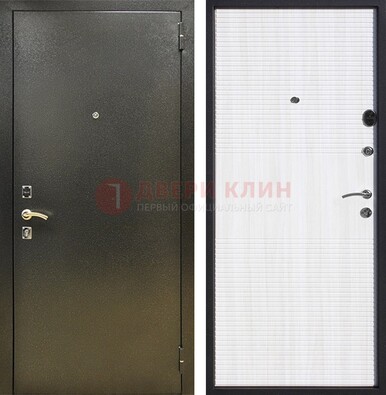 Стальная темно-серая дверь с порошковой отделкой и МДФ Белый ясень ДП-279 в Казани