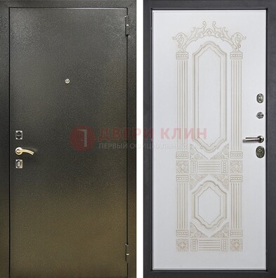 Входная темная дверь с порошковым покрытием и белая фрезерованная МДФ  ДП-295 в Казани