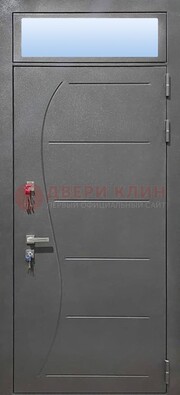 Чёрная входная дверь с порошковым окрасом и стеклом ДП-313 в Казани