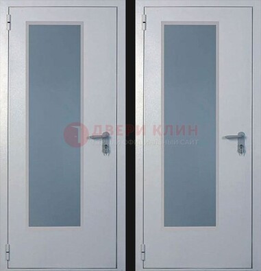Белая металлическая противопожарная дверь с декоративной вставкой ДПП-5 в Казани