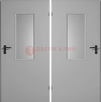 Белая металлическая противопожарная дверь с декоративной вставкой ДПП-7 в Казани