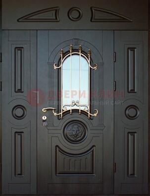 Парадная железная дверь Винорит со стеклом и ковкой ДПР-103 в Казани