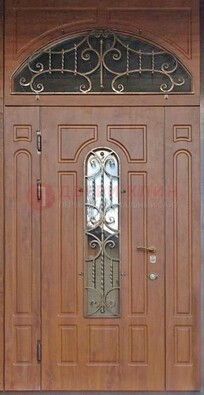 Одностворчатая парадная дверь Винорит со стеклом и ковкой ДПР-105 в Казани