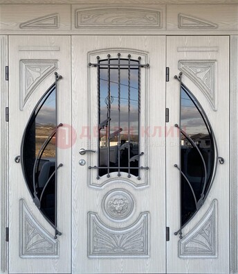 Большая парадная дверь Винорит со стеклом и ковкой ДПР-108 в Казани
