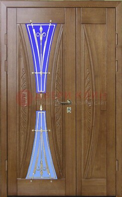 Коттеджная парадная дверь со стеклянными вставками и ковкой ДПР-26 в Казани