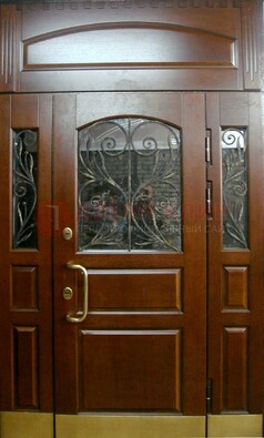 Стальная парадная дверь со вставками из стекла и ковки ДПР-30 в коттедж в Казани