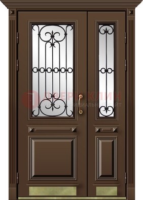 Стальная парадная дверь со вставками из стекла ДПР-32 для кирпичного дома в Казани