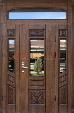 Парадная стальная дверь Винорит со стеклом и резьбой ДПР-97 в Казани