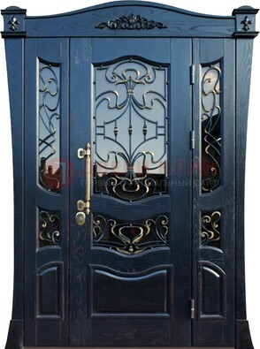 Парадная стальная дверь массив со стеклом и ковкой ДПР-99 в Казани