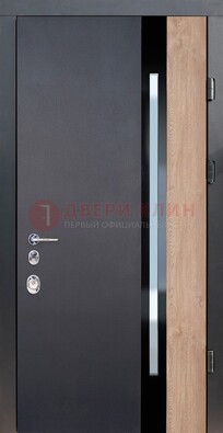 Черная металлическая дверь МДФ со стеклом ДС-14 в Казани