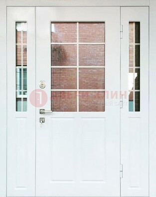 Белая стальная дверь со стеклом и фрамугами ДС-27 в Казани
