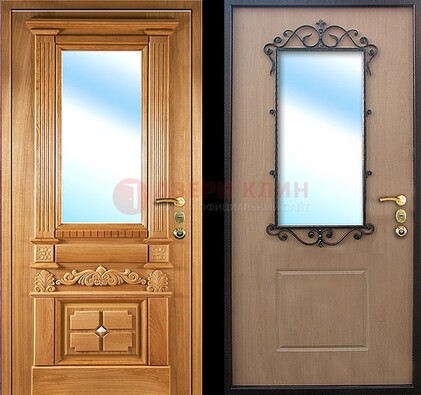 Светлая стальная дверь со стеклом ДС-2 в кирпичный дом в Казани