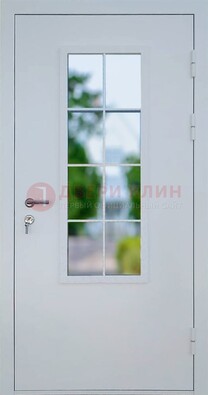 Белая железная дверь порошок со стеклом ДС-31 в Казани