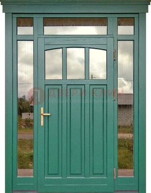 Зеленая металлическая дверь МДФ со стеклом ДС-43 в Казани