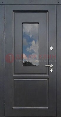 Чёрная металлическая дверь со стеклом ДС-77 в Казани