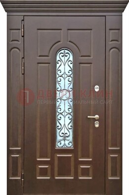 Коричневая железная дверь со стеклом ковкой для частного дома ДСК-133 в Казани