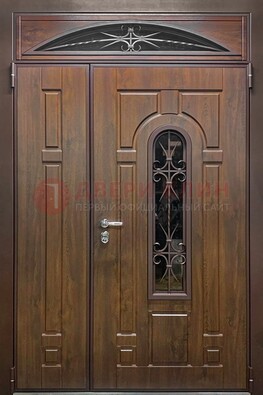 Большая металлическая дверь со стеклом и ковкой ДСК-145 в Казани