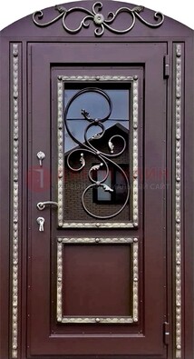 Cтальная дверь порошок со стеклом и ковкой в форме арки ДСК-170 в Казани