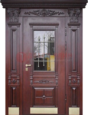 Железная парадная дверь массив дуба со стеклом и ковкой ДСК-175 в Казани
