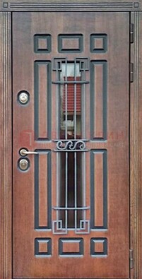 Входная железная дверь винорит со стеклом и ковкой ДСК-183 в Казани
