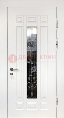 Белая стальная дверь винорит со стеклом и ковкой ДСК-191 в Казани