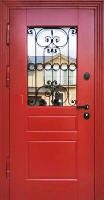 Красная железная дверь Винорит со стеклом и ковкой ДСК-205 в Казани