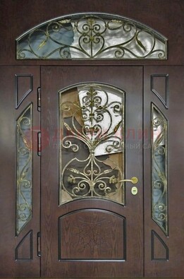 Входная дверь Винорит со стеклом и ковкой и фрамугами ДСК-213 в Казани