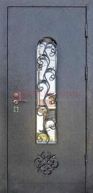 Темная стальная дверь Порошок со стеклом и ковкой ДСК-217 в Казани