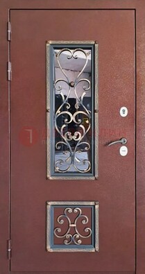 Уличная дверь Порошок со стеклом и ковкой для дома ДСК-218 в Казани