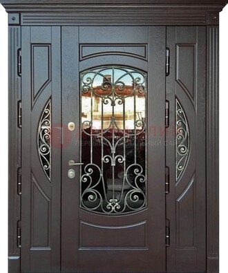 Полуторная железная дверь Винорит со стеклом и ковкой ДСК-231 в Казани