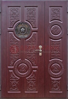 Красная железная дверь Винорит со стеклом и ковкой ДСК-235 в Казани